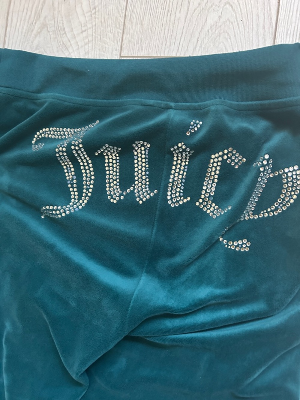 Juicy Couture Teal Velour Rhinestone Logo Pants